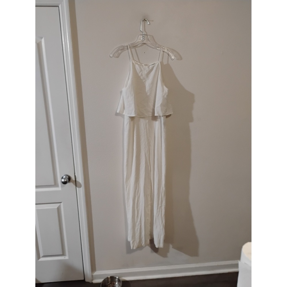 Forever 21 White Layered Popover Wide Leg Jumpsuit Medium Spaghetti Strap